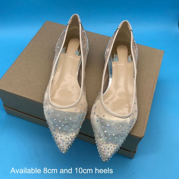 

kaeve wong summer mesh upper shiny crystal pointed toe flats metallic silver women wedding shoes, Black