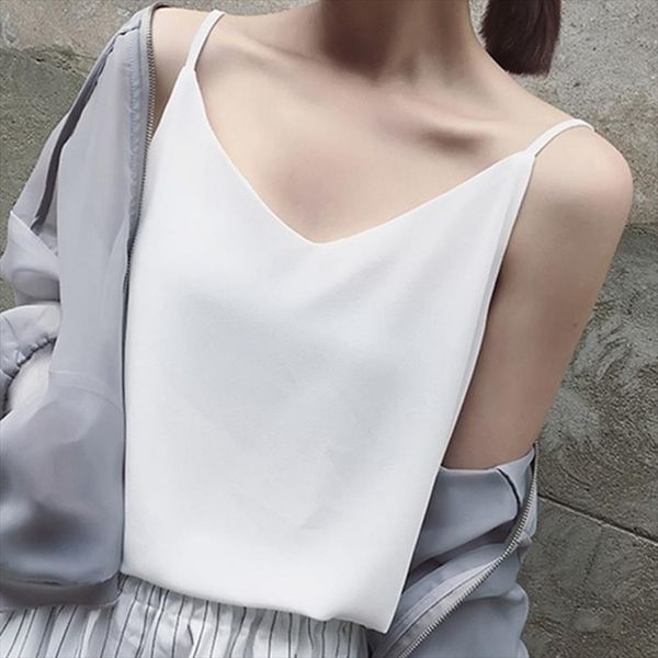 

chiffon women sleeveless plus size camis women summer halter korean woman harajuku strap vest tees female, White