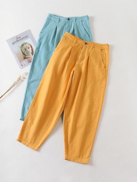 

2020 womens denim pants ankle length torusers high waist jeans pants solid color streetwear mom jeans, Blue