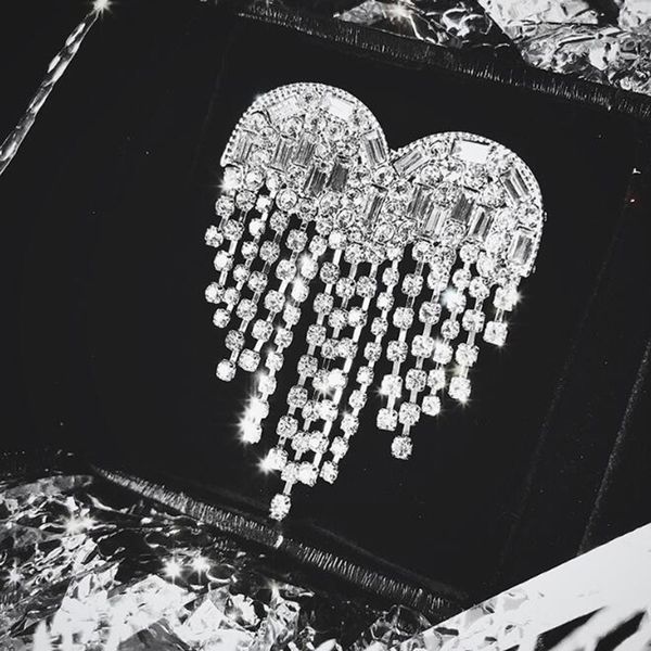 

wholesale bling bling crystal tassel brooch pins heart shape brooches corsage women wedding party jewelry suit accessories, Gray