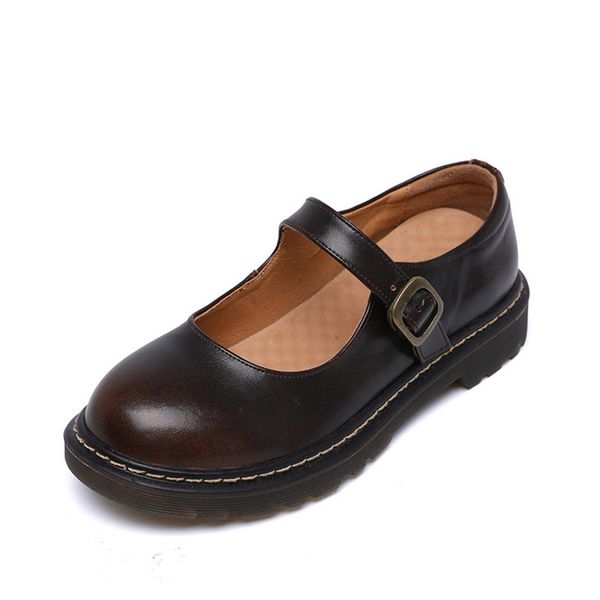 

small leather shoes women's lolita retro round head mary jane shoes women's thick bottom leather japanese ladies, Black
