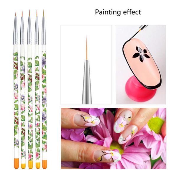 

5 pcs/set retro flower pull pen nail pen set uv gel drawing painting nail liner brush acrylic art dotting