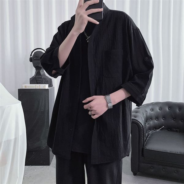 

2020 summer new european and american style men's original trend casual loose cotton pure color simple version shirt -5xl, White;black