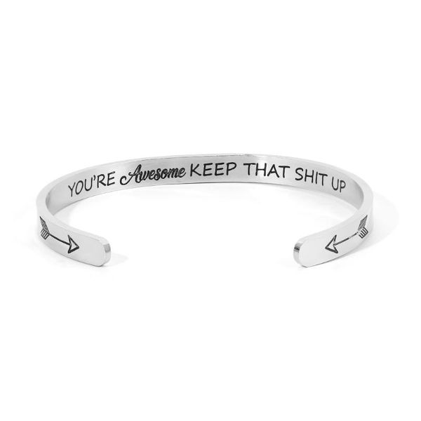

wholesale stainless steel bracelet "you're awesome keep that up" bracelet arrow bangle cuff opening female jewelry, Black