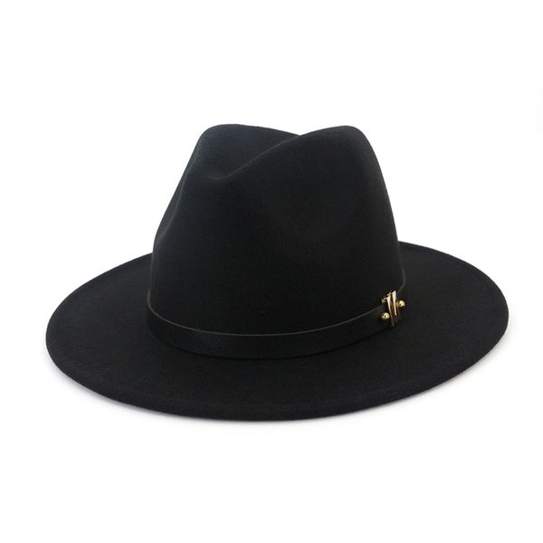 

plain dyed m letter leather decorated trilby hat jazz wool felt fedora hats men women flat brim panama gambler cap, Blue;gray
