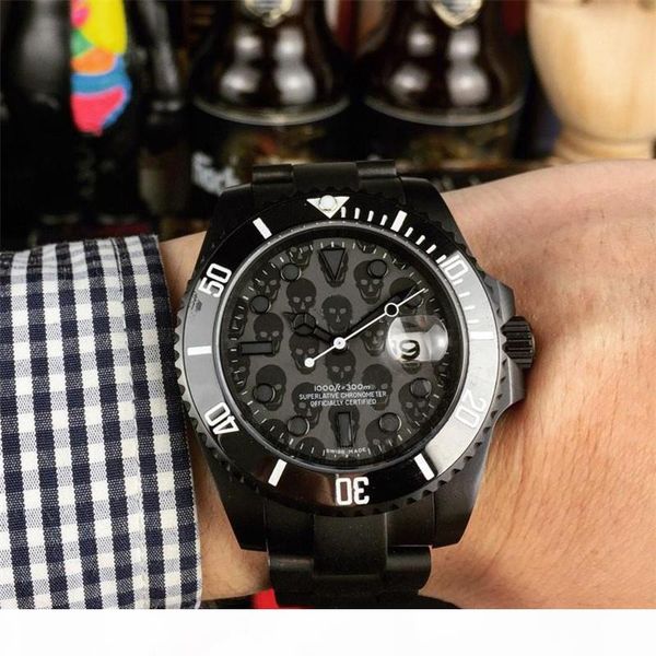 

luxury watch mens designer watches black case skull automatic mechanical movement sweep self-winding wristwatches montre de luxe, Slivery;brown