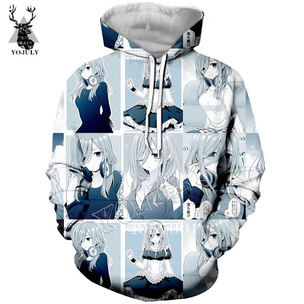 

yojuly мужчины повседневный пуловер толстовка аниме quintessential quintuplets 3d печати hoodie унисекса streetwear капюшоном topsy223, Black