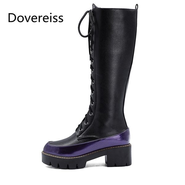 

boots dovereiss fashion women's shoes winter white round toe elegant zipper cross tied knee high concise mature 34-43, Black