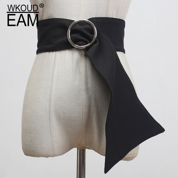 

wkoud eam 2020 new metal round buckle cotton cloth wide belt for women fashion all-match dress corset female waistband pf782, Black;brown