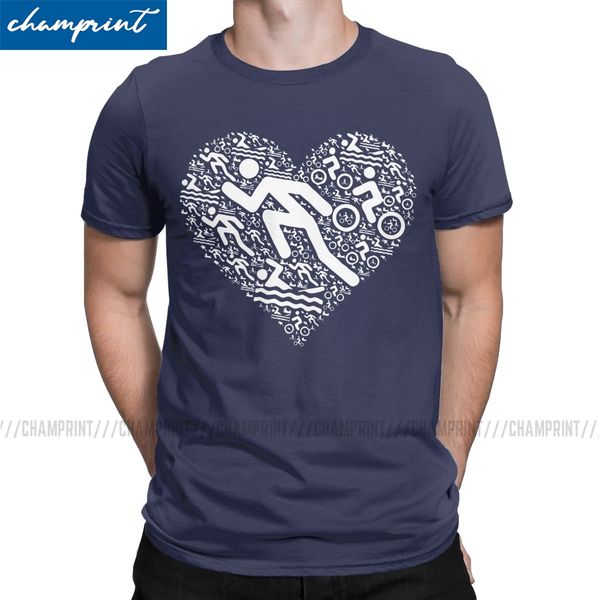 

men triathlon heart gift idea for triathletes t shirt funny race run bike swimming sport pure cotton clothes plus size t-shirts