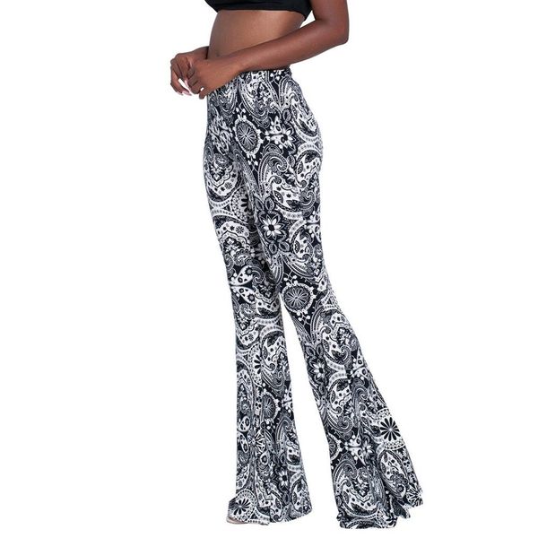 

plus size women pants new baggy flared pants boho floral hippie wide leg gypsy palazzo trousers ladies bell-bottomed trousers, Black;white