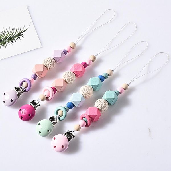

colorful soother dummy chain funny baby wood pacifier teething bpa natural holder clips chew toy hipjp