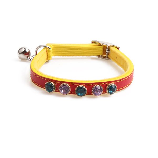 

stretchy faux leather rhinestone bling ringing bell pet collar anti-lost soft