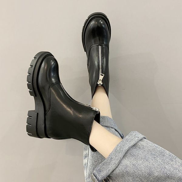 

boots lady booties woman 2021 low heel women's rubber shoes rain luxury designer boots-women round toe ladies lolita, Black
