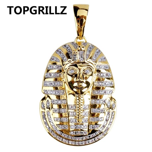 

rillz hip hop jewelry iced out gold color plated micro pave cz stone egyptian pharaoh pendant necklace three chain 24 in, Silver