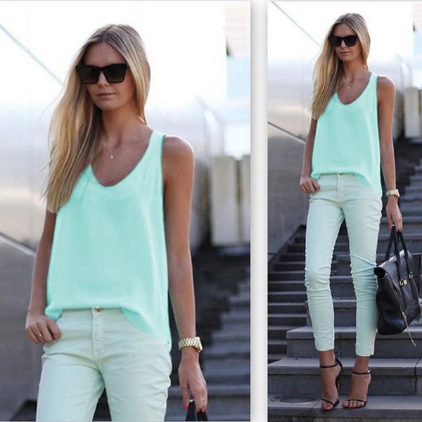 

ladies summer comfortable vest breathable casual fabala sleeveless blouses off shoulder solid candy color beach shirt v neck top, White