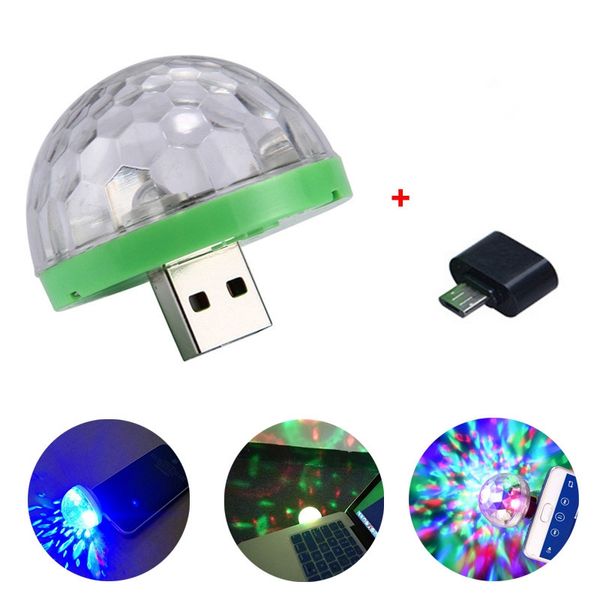 USB LED Gadget Laser Light Mini RGB Disco Ball Forma Forma Efeito Conveniente para Festa Club DJ Light Telefone Celular