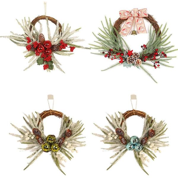 

christmas decoration wreath pinecone bell flower garland festival home front door wall hanging flocking decoration