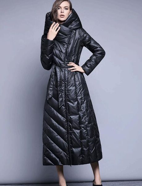 

fashionable white duck down plus long down jacket women super long over the knee slimming body thickening, Black