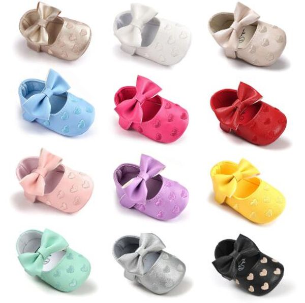 

new girls baby moccasins heart-shaped first walkers baby pu leather mary jane bow cute 0-18 months shoes