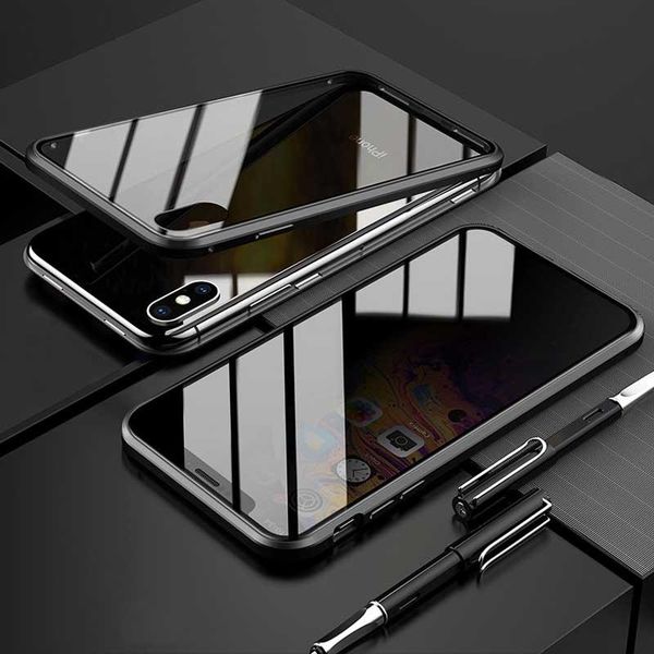 

bumper xs case glass plus double phone metal max privacy 8 for iphone magnetic side protect xr fundas x 7 glass tempered qiiiu longdrake