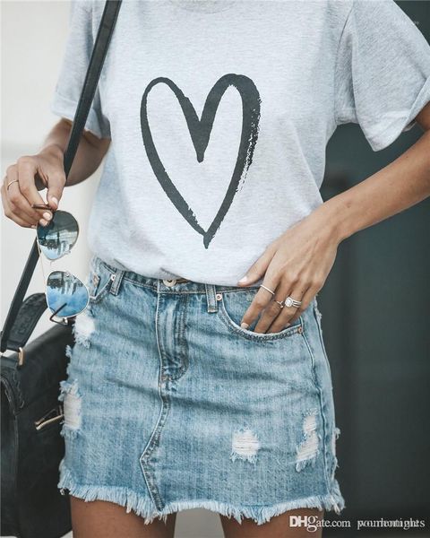 

fashion casual donna tees heart love print woman tshirt designer summer short sleeve magliette loose cloth, White