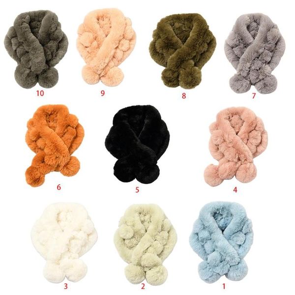 

women winter thicken plush ball faux fur scarf collar shawl neck wraps, Blue;gray