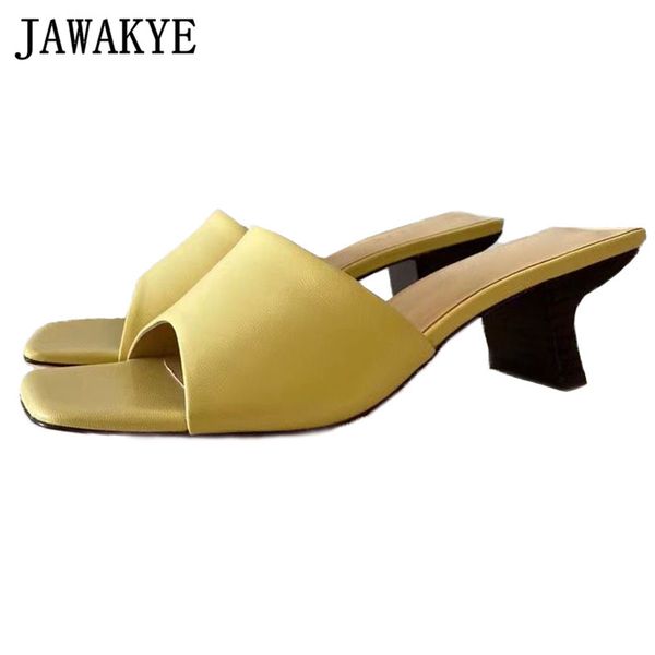 

jawakye candy color slippers woman open toe strange heel runway sandals outdoor mules real leather dress flipflops women slides, Black