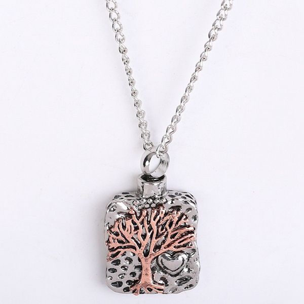 

trendy new tree cremation pendant necklace chain screw perfume locket bone bottle urn ashes keepsake jewelry dropshipping, Silver