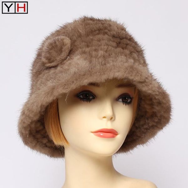 

lady authentic hat winter warm 100%genuine beanies cap luxury casual handmade natural caps, Blue;gray
