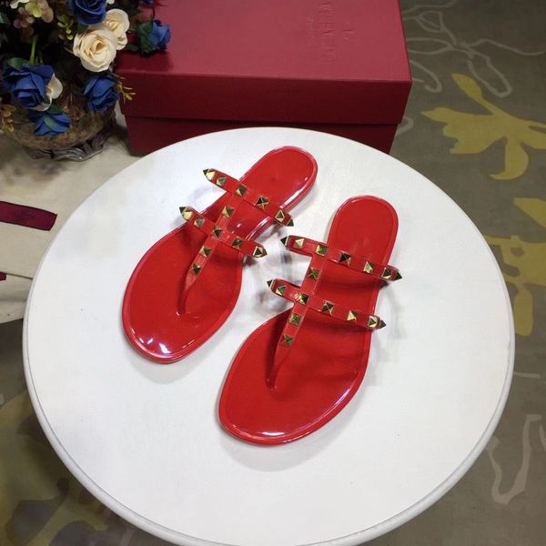 

lady's shoes riveted with genuine patent leather double-loop flat sandals slippers don't rub off more than one color, Black