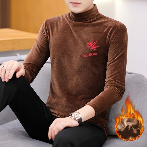 

2019 winter plus velvet t-shirt men's long sleeve plus half turtle bottom shirt men t shirt, White;black