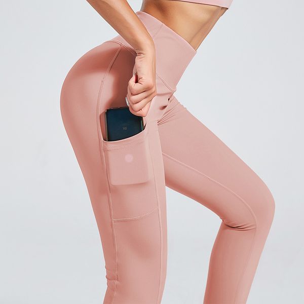 

new high waist bulift tight sports fitness yoga leggings women solid color slim gym pocket yoga pants, White;red