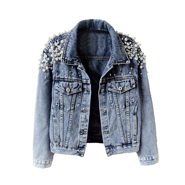 

women's jackets plus size denim jacket women 2021 spring autumn jean pearl version korean coat long sleeve outerwear female, Black;brown