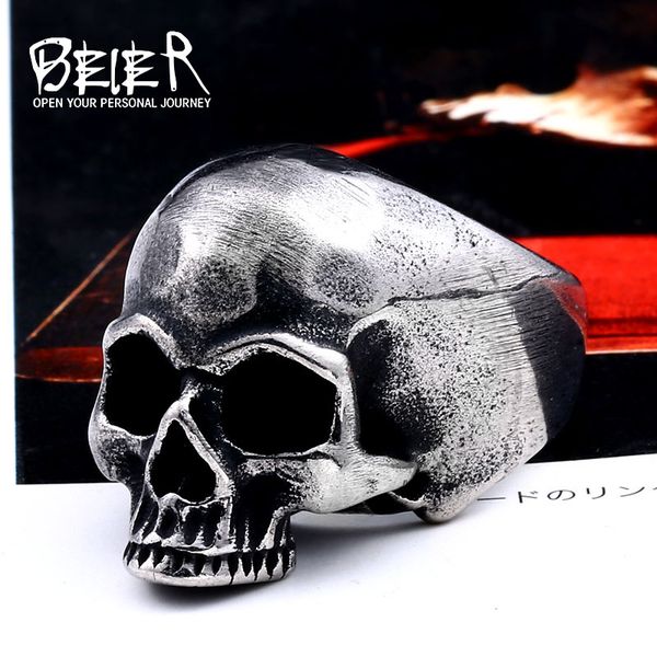 

beier 316l stainless steel vintage skull men's ring punk party rock jewelry gift llbr8-706r, Golden;silver