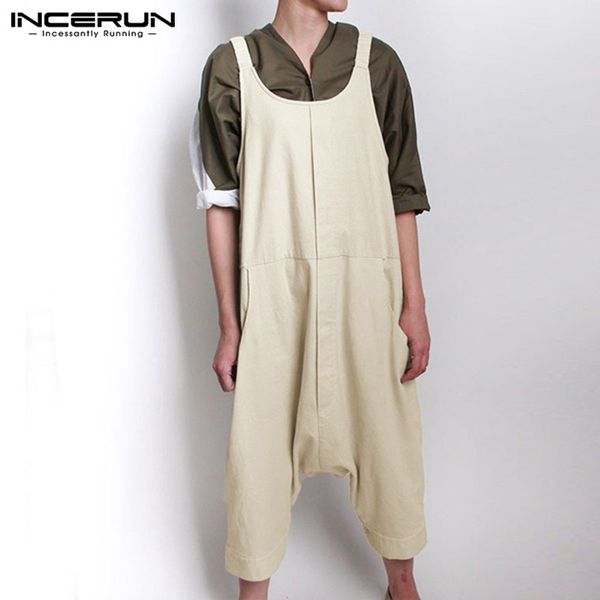 

2020 men jumpsuit streetwear bib pants solid loose casual suspenders overalls drop crotch trousers men rompers harajuku incerun, Black