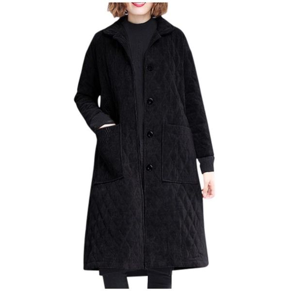

ostrich the new winter fashion women's corduroy plus velvet thick medium long warm coat, Black
