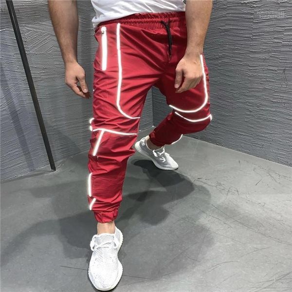 

loose male apparel with pockets striped reflective men pants fitness long sports running men trousers casual sports, Black