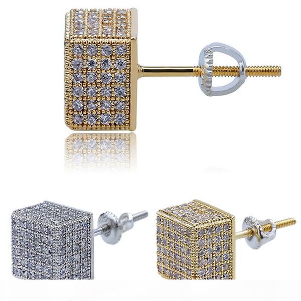 

хип-хоп серьги для мужчин инкрустированные площади циркон серьги позолоченные серьги hip hop моды оптовые ювелирные изделия уха коты серьги, Golden;silver