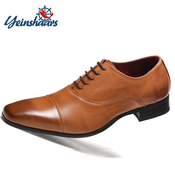 

yeinshaars men dress shoes leather men shoes fashion wedding comfortable formal big size, Black