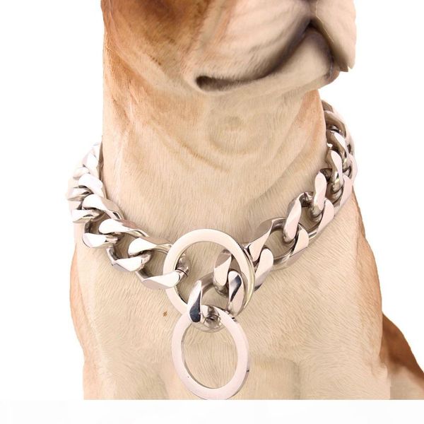 

19mm 12~34 inch silver tone double curb cuban pet link stainless steel dog chain collar wholesale pet necklaces