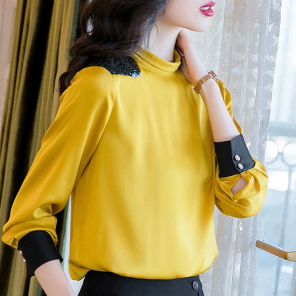 

fashion silk shirts women long sleeve shirts woman satin silk blouses plus size elegant women beaded satin shirt and blouse, White
