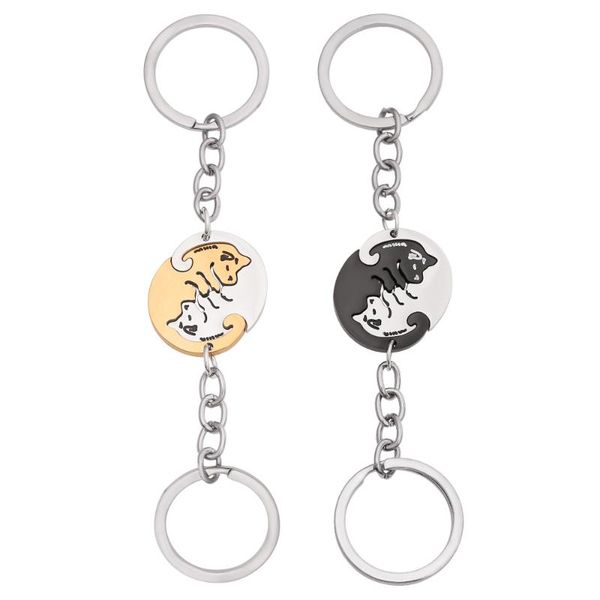 

couples cartoon dog hug keychains white black gold color stainless steel cute key chain detachable lovers metal keyring gifts, Silver