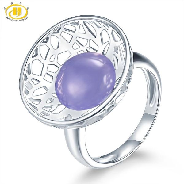 

hutang gemstone jewelry natural purple chalcedony solid 925 sterling silver ring fine fashion stone jewelry for women's gift, Golden;silver
