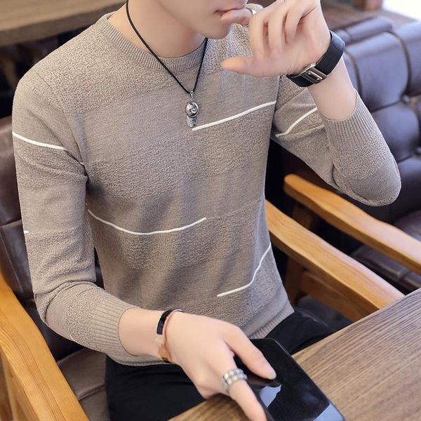 

2018 autumn winter casual men's sweater o-neck slim fit knittwear mens sweaters pullovers men pull jersey clothes homme, White;black