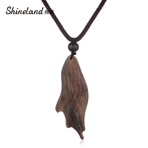 

shineland vintage sandalwood handmade rope fashion collar vintage wood pendants necklaces for women men jewelry accessory gift, Silver