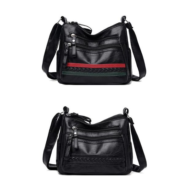 

multi-pocket large zip shoulder bags women leather striped crossbody bags
