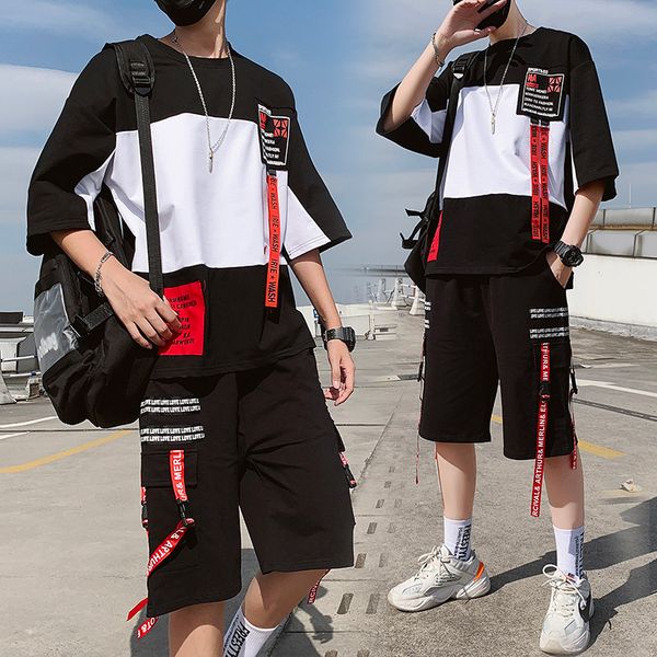 

t-shirts+shorts sets for man new summer 2 pieces sweatsuits sets men loose casual short pants work clothes men, Gray