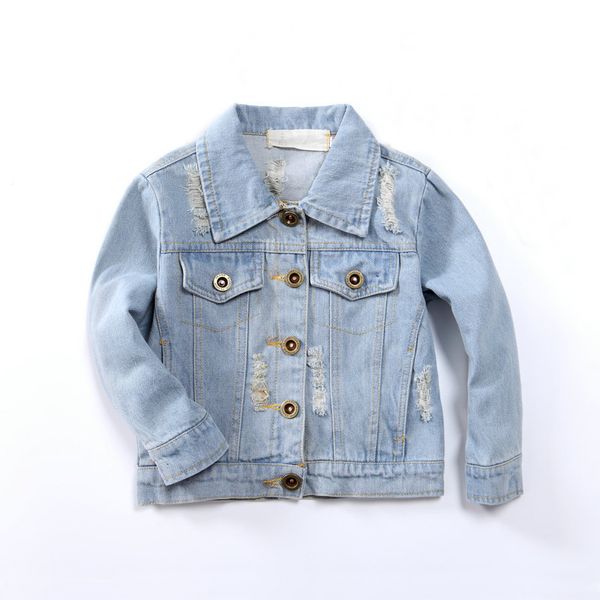 

dollplus new girls denim jacket cardigan coat kids jean outwear long sleeve autumn children clothing spring girls clothes 3-8y, Blue;gray
