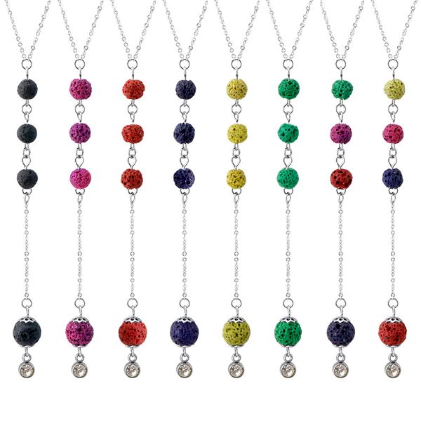 

handmade designer jewelry accessories titanium steel 50cm chain color volcanic stone can absorb aromatherapy essential oil pendant, Silver